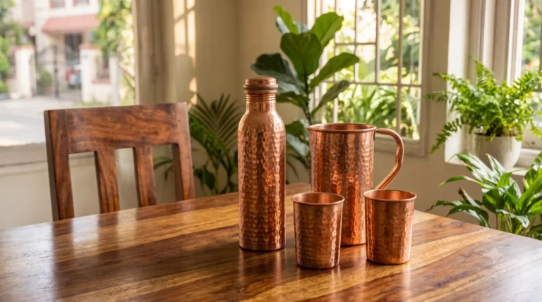 Quality copper wares to buy in India — bottles, jugs, glasses, thalis